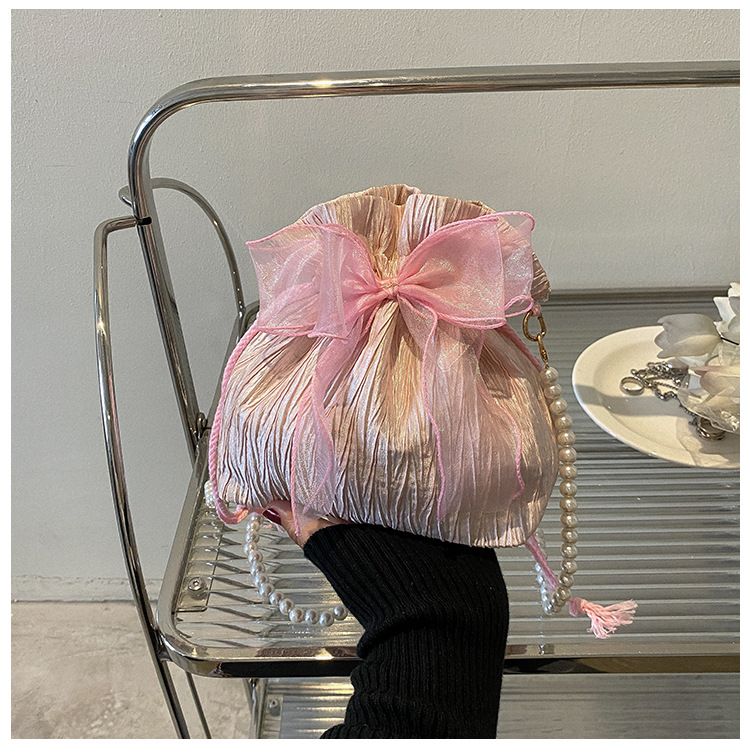 2025 Summer Trendy New Women's Bag, Pearl Pleated Crossbody Bag for Women, Fashion Versatile Single-Shoulder Bag, Korean Niche Texture Ladies' Bag