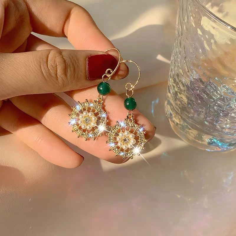 M136 Women's Vintage Pearl Diamond Disc Earrings Jewelry Gift