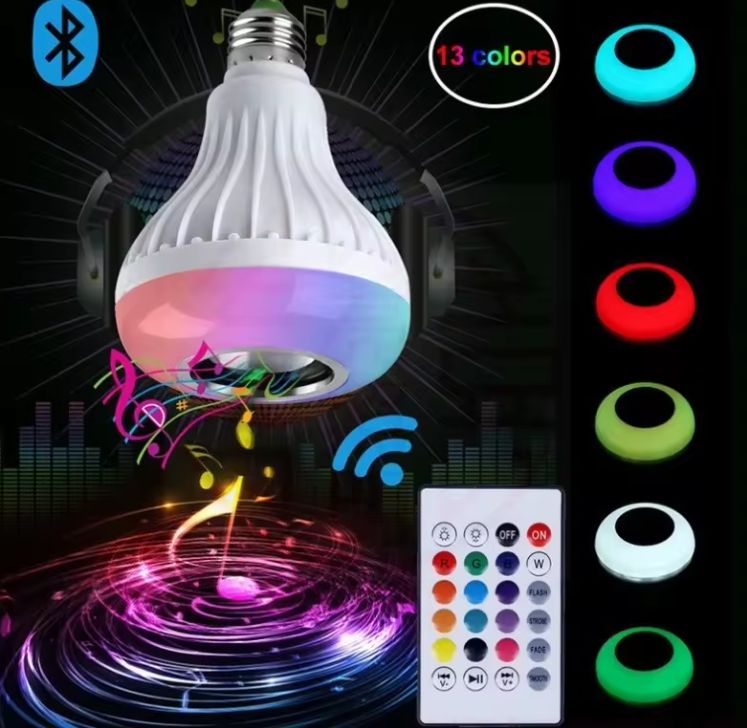 LED Music Light Bulb Blue tooth Speaker RGB Changing Lamp Wireless Stereo Audio LED E27 Music Light Bulb Bluetooth Speaker, 12W RGB Changing Lamp Wireless Stereo Audio with 24 Keys Remote Control