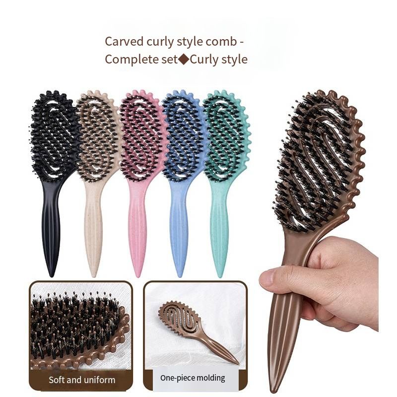 New Arrival S-Shaped Hollow Back Hair Comb Flexible Pop Curling Styling Brush Detangling Hairbrush Scalp Massage Meridian Comb Anti Slip Handle Household Salon Hairdressing Tool For Men Women