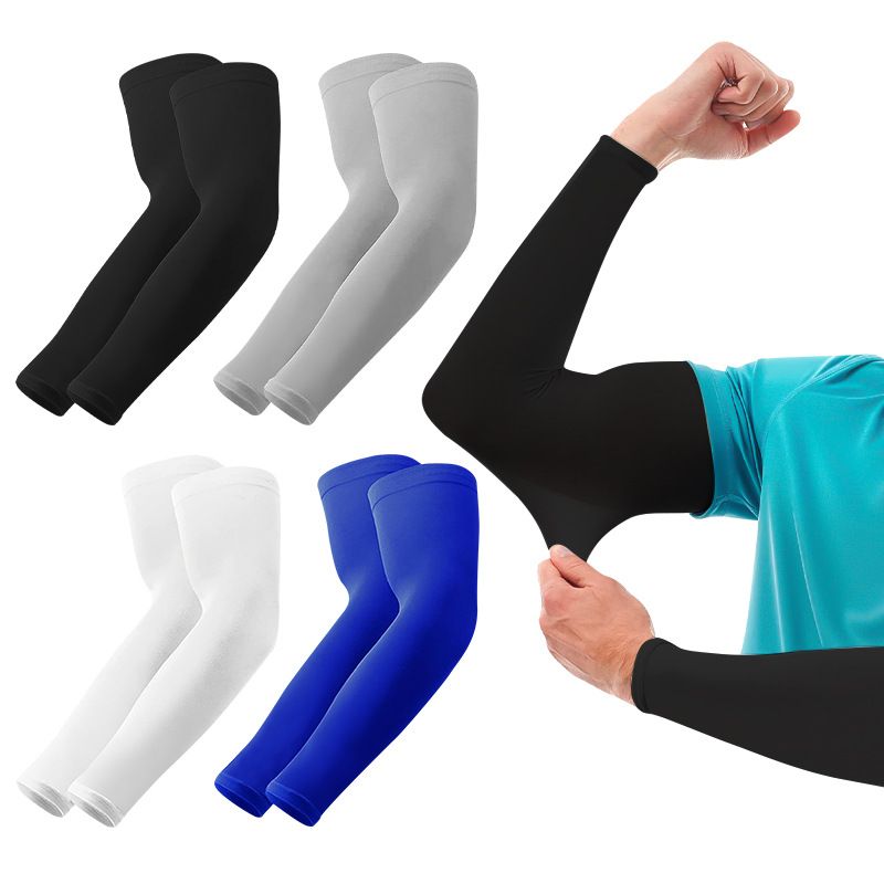 Single Piece Cooling UV Protection Arm Sleeves, Breathable Ice Silk Sunblock Sleeves with Thumb Hole, Stretchy Lightweight Sun Sleeves for Cycling Driving Running Golf, Summer Outdoor Accessory
