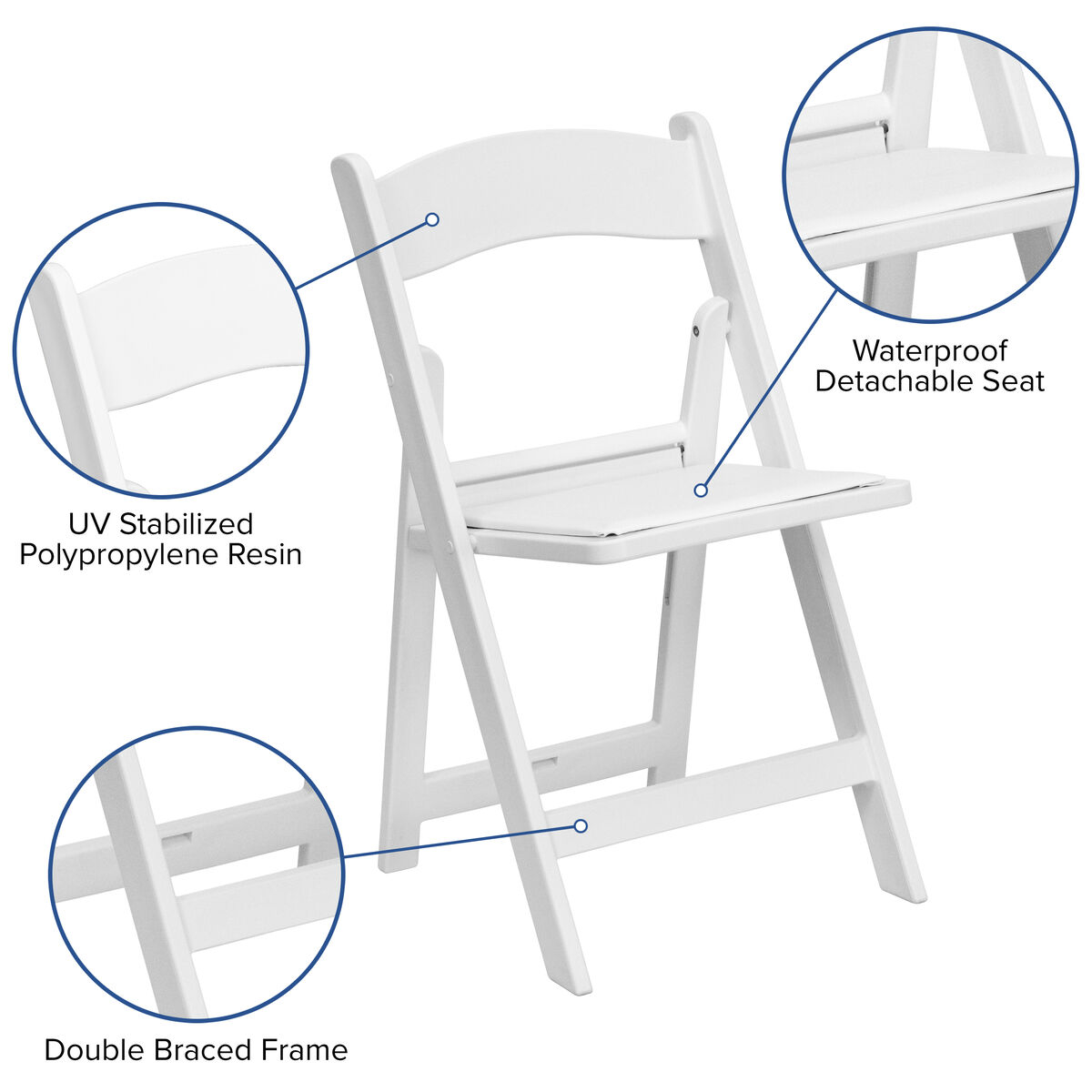 Indoor/Outdoor Lightweight Wood Folding Chair with Vinyl Padded Seat