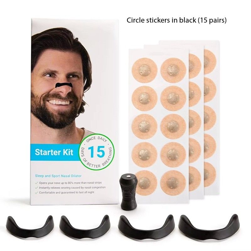 Magnetic nasal ventilating strips, nasal clips, nasal straps, intake breathing expanders15 pairs of black round set