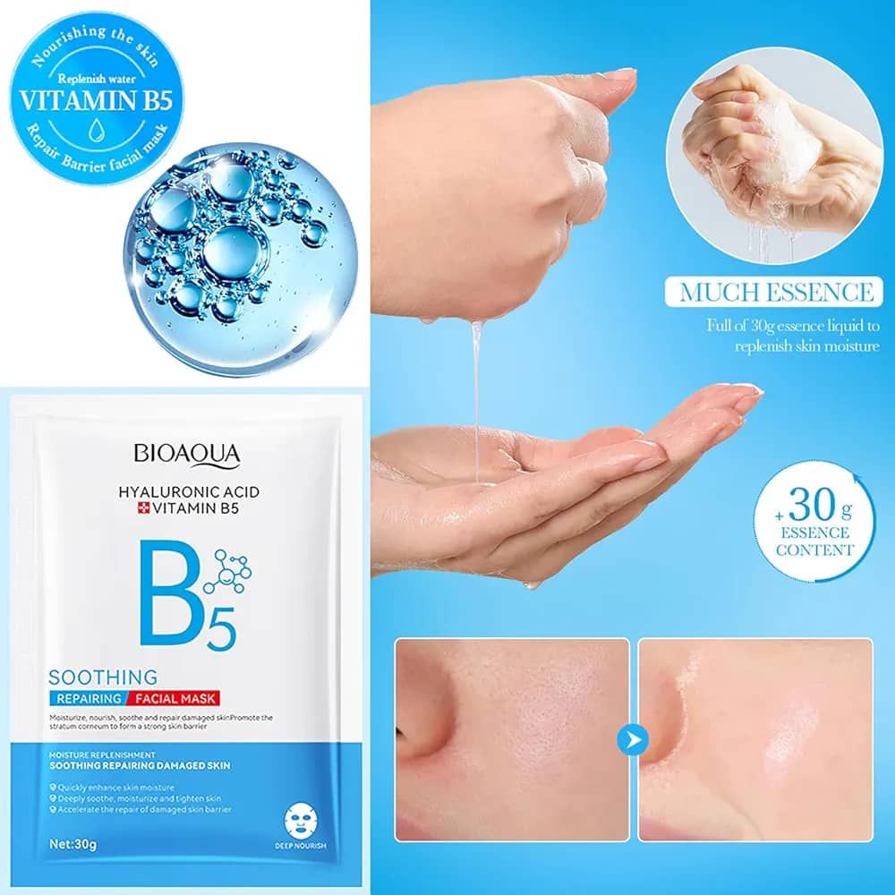 BIOAOUA Vitamin B5 Hyaluronic Acid, Yeast Extract Anti-Wrinkle & Soothing Repair facial mask 30g Moisturizing Skin Care Products