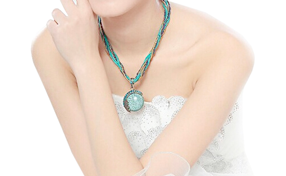 BX5210910 women's vintage bohemian style turquoise girls rhinestone pendant collar necklace