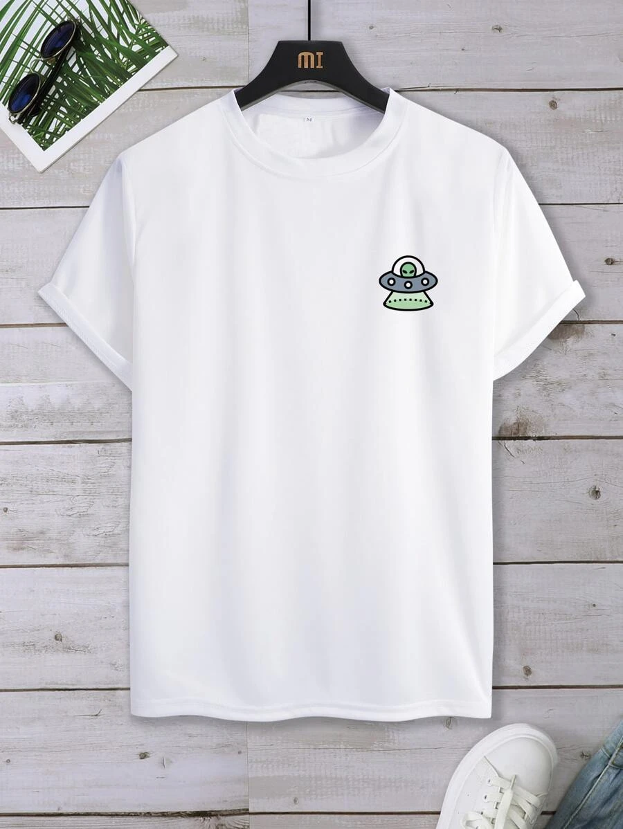 086# Men UFO & Alien Print Tee T-Shirt
