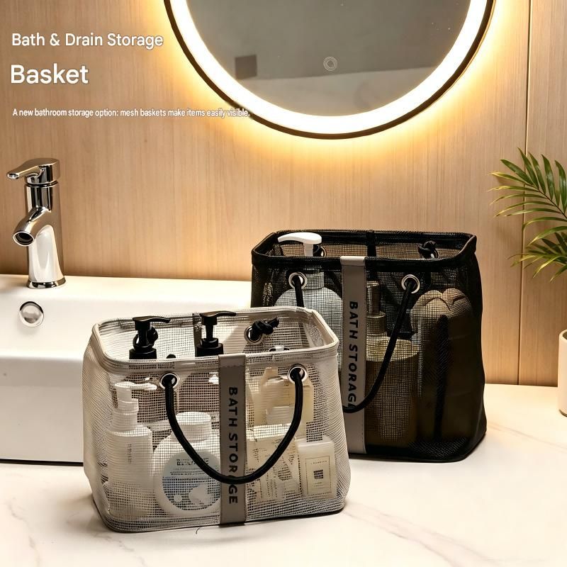 Large Mesh Shower Bag for Bathroom, Portable Handheld Mesh Wash Bag for Bathhouse, Lightweight Net Toiletry Organizer Basket, Quick Dry Bathroom Supplies Storage Tote Bag
