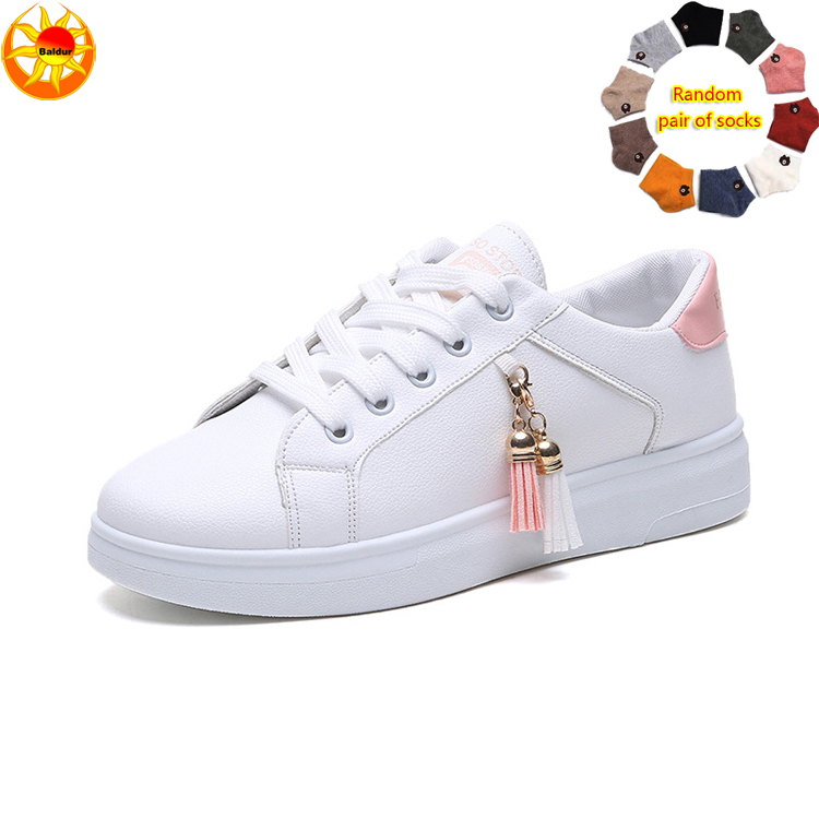 Women's white shoes ladies' flat shoes girls sneakers Athletic students casual breathable PU shoes