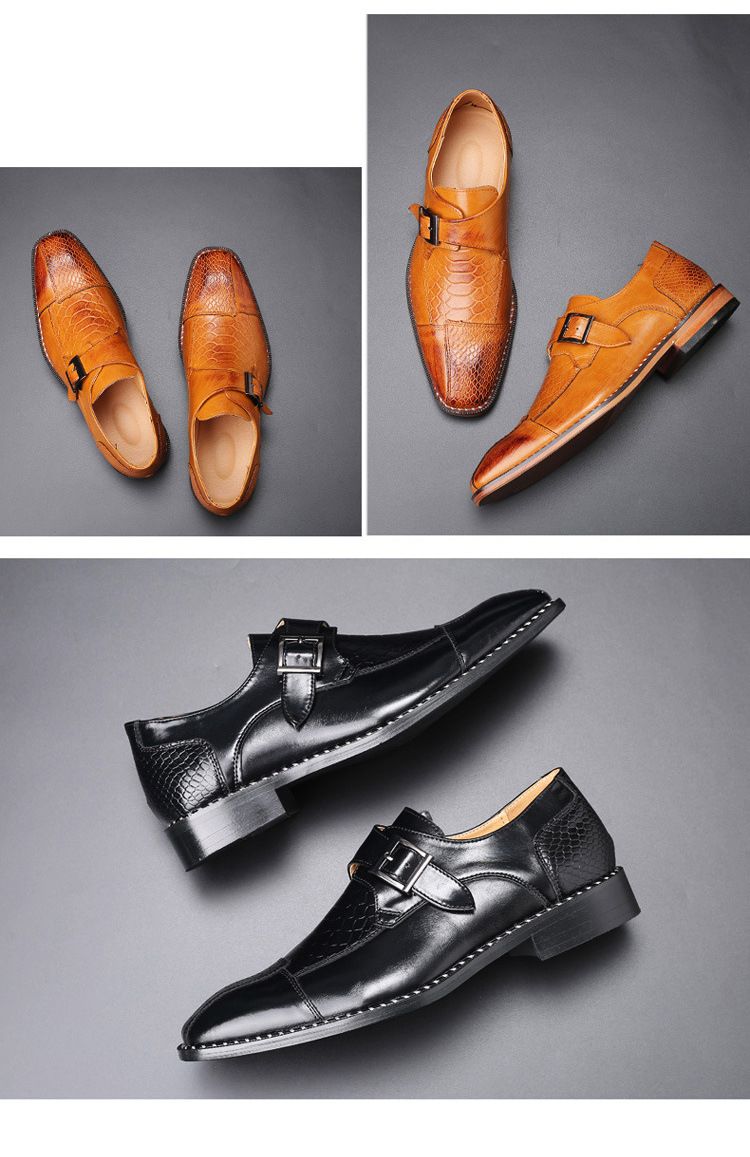 Spring new business casual men's shoes: British pointed-toe leather shoes, men's belt-buckle trendy shoes, men's cross-border shoes
