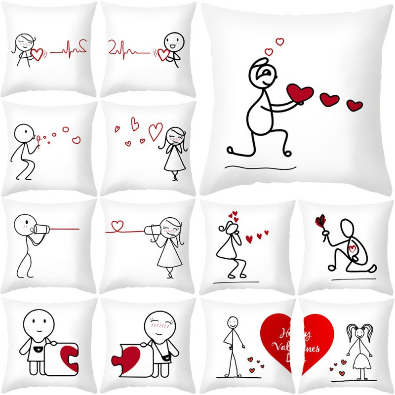 45X45CM Couple Pillowcase Couple Love Pillow Cover Peach Skin Home Bedroom Sofa Cushion Cover
