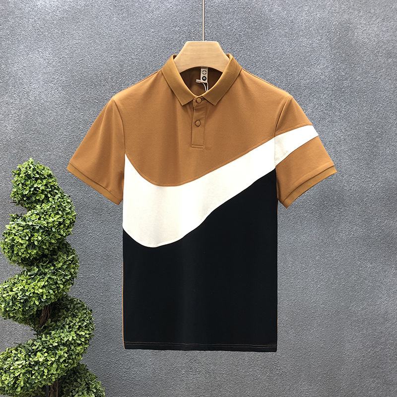 KT1724 Men Contrast Short Sleeve Polo Collar T-Shirt Man Summer Print Round Neck Top T Shirt Male Printed T Shirts Tshirt Clothing