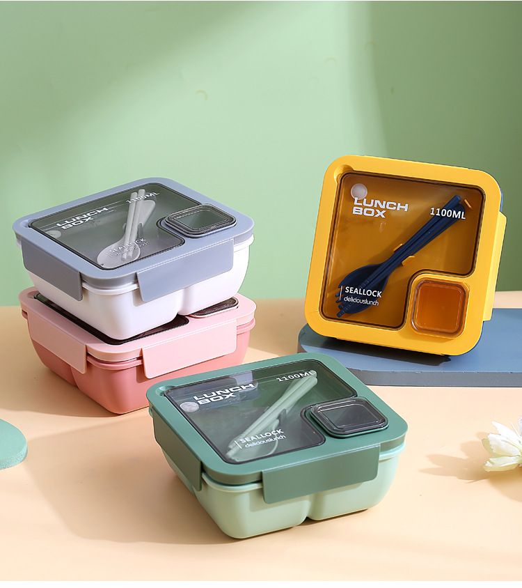 Handheld Compartmentalized Lunch Box Microwave Heat Student Lunch Box Office Worker Simple Light Food Lunch Box Kitchen Dining Storage Travel To-Go Food Containers