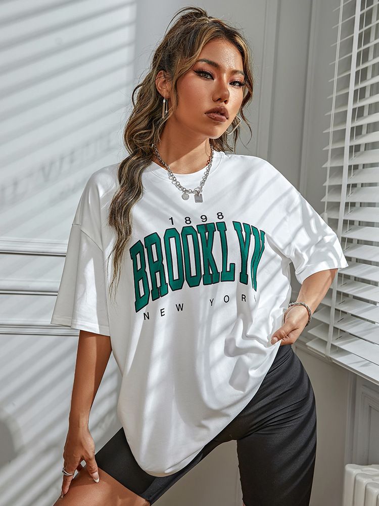 EA03332 Women T-shirt Brooklyn New York Letter Print Short Sleeve Tee Tops Women's Summer Casual Oversized Polo T-Shirts Female Clothes