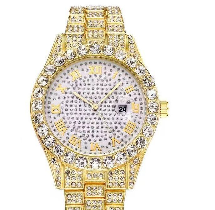 Large dial watch men's watch Roman scale steel strip men's watch Starry Sky business leisure calendar quartz watch gold