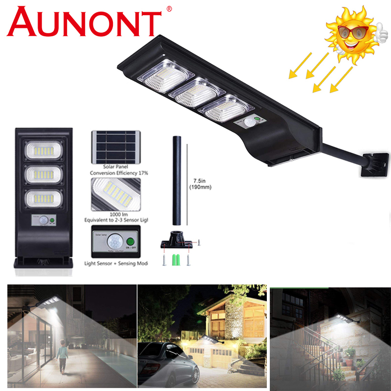AUNONT 90W Solar Street Light Outdoor LED Solar Street Light Dusk to Dawn With Motion Sensor Waterproof Super Bright Solar Flood Light Suitable for parking lots, streets, front doors, courtyards, play