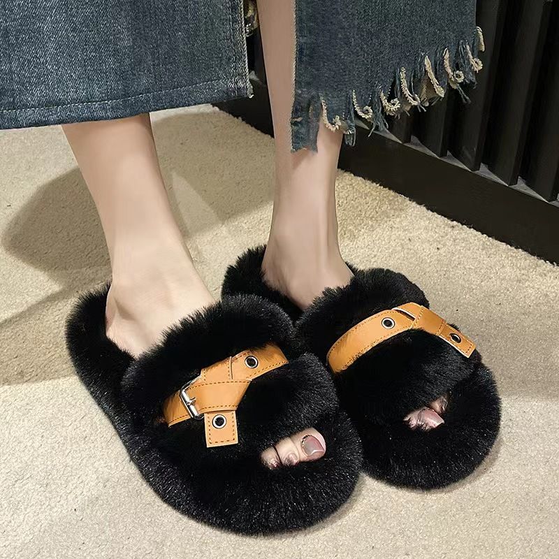 789 Autumn and winter new solid color plush indoor home non-slip warm woolly cotton adult slippers for women