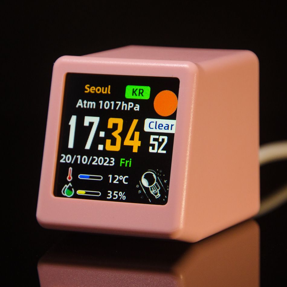 2025 Mini New  WiFi Desktop Animated Weather Clock Gift, Creative Decoration, Multifunctional Weather Stationpink