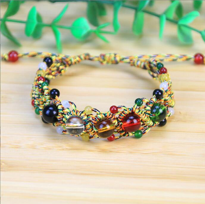 WELLHOME Merry Christmas Chinese New Year five-color thread wide models five-color beads five-color rope bracelets for men and women hand-knitted vajra knot red rope bracelet