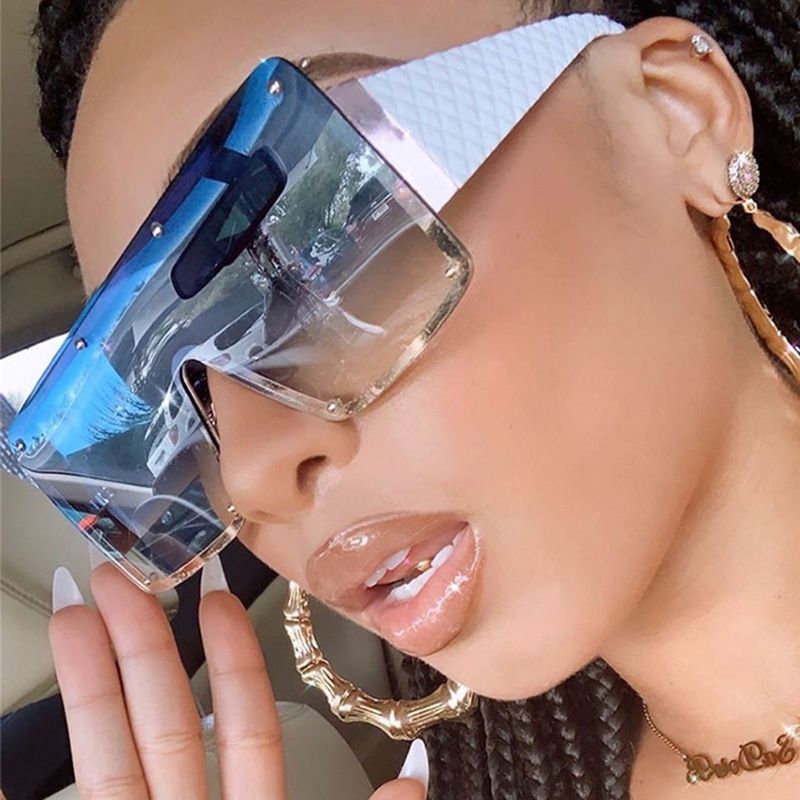 8003 90165 Women's New Fashion One-Piece Large Frame Sunglasses, Personality Wide Edged Sunglasses