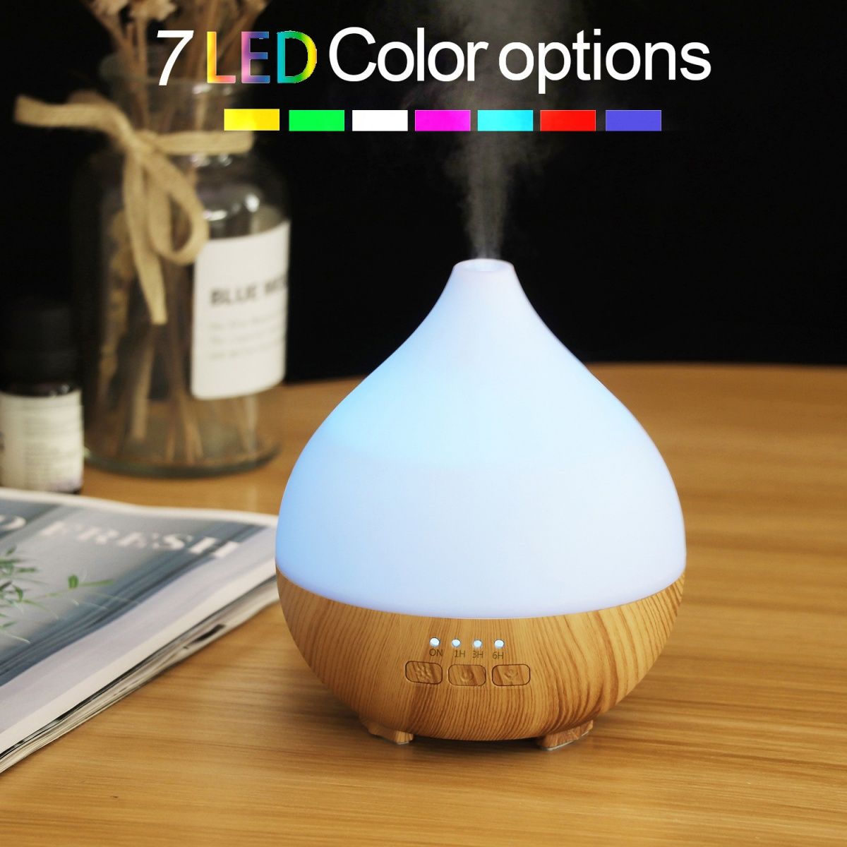 New Creative Wood Grain Mini Aroma Diffuser, USB Ultrasonic Desktop Humidifier with Soft LED Night Light, Quiet Fragrance Spray Mist Maker, Portable Air Moisturizer for Home Bedroom Office Desk Decoration