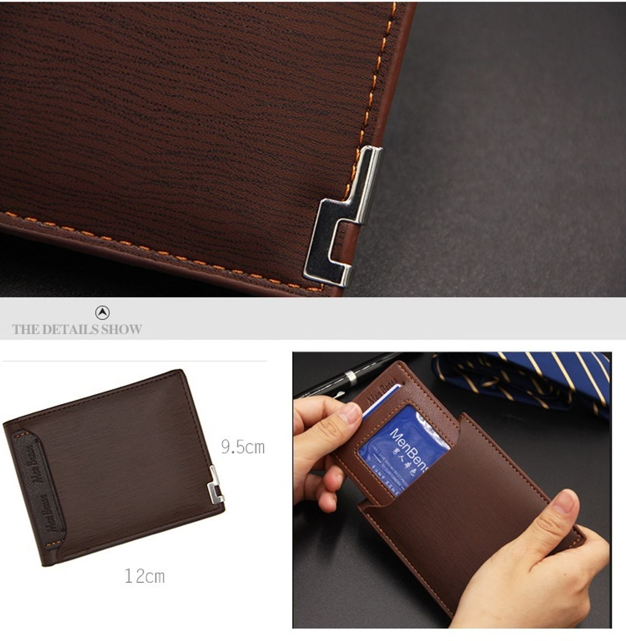Men Leather Wallet Male Genuine Purse Money Clip Bag Short Small Credit Card Holder Coin Pouch Gift Black 12cm*9.5cm