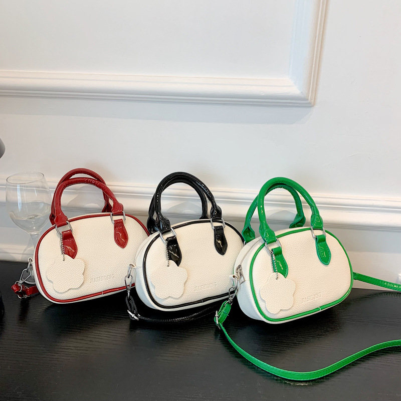 3-2105 Ladies Handbag 2022 Summer New Korean Style Vintage Lychee Contrast Small Square Bag Women's Shoulder Cross-Body Bag