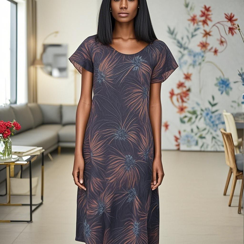 92% Silk Round Neck Printed Women's Dress
