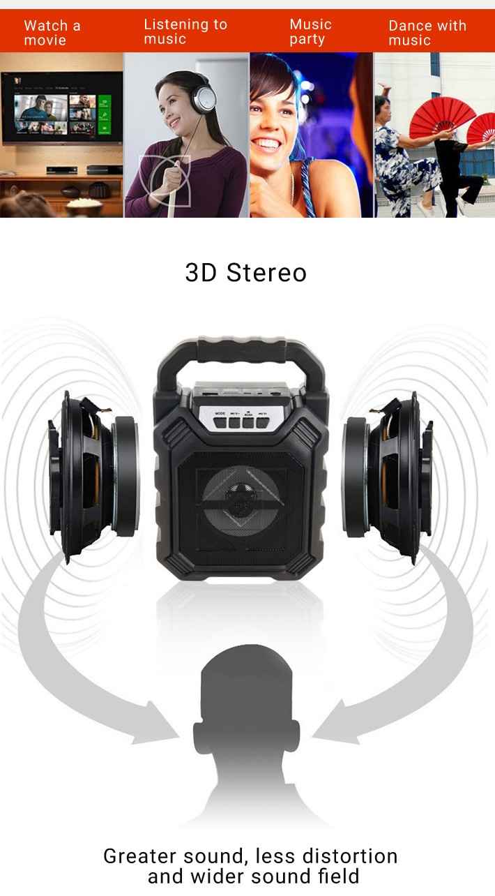 LLT 668 Bluetooth Speaker with Handle Portable Bass Stereo Subwoofer Wireless Speaker Black