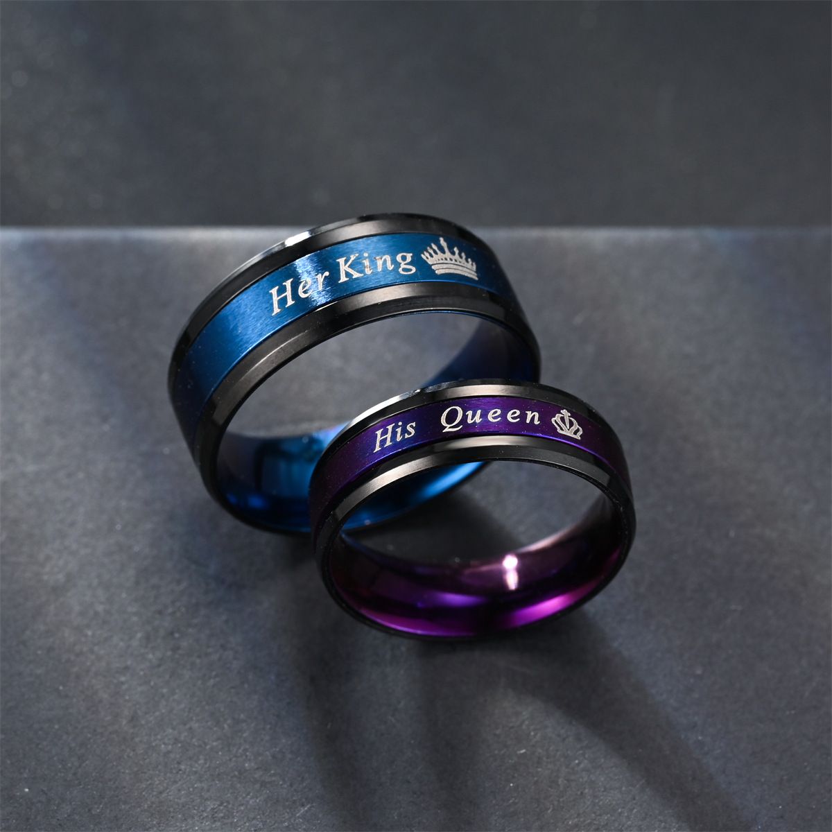 New Fashion Couple Jewelry Her King His Queen Stainless Steel Couple Ring