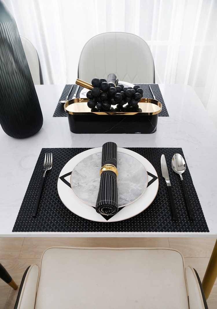 Createshao PVC Woven Encrypted Thickened Rectangular Teslin Placemat Waterproof Non-Slip Table Mat Simple Tablemats