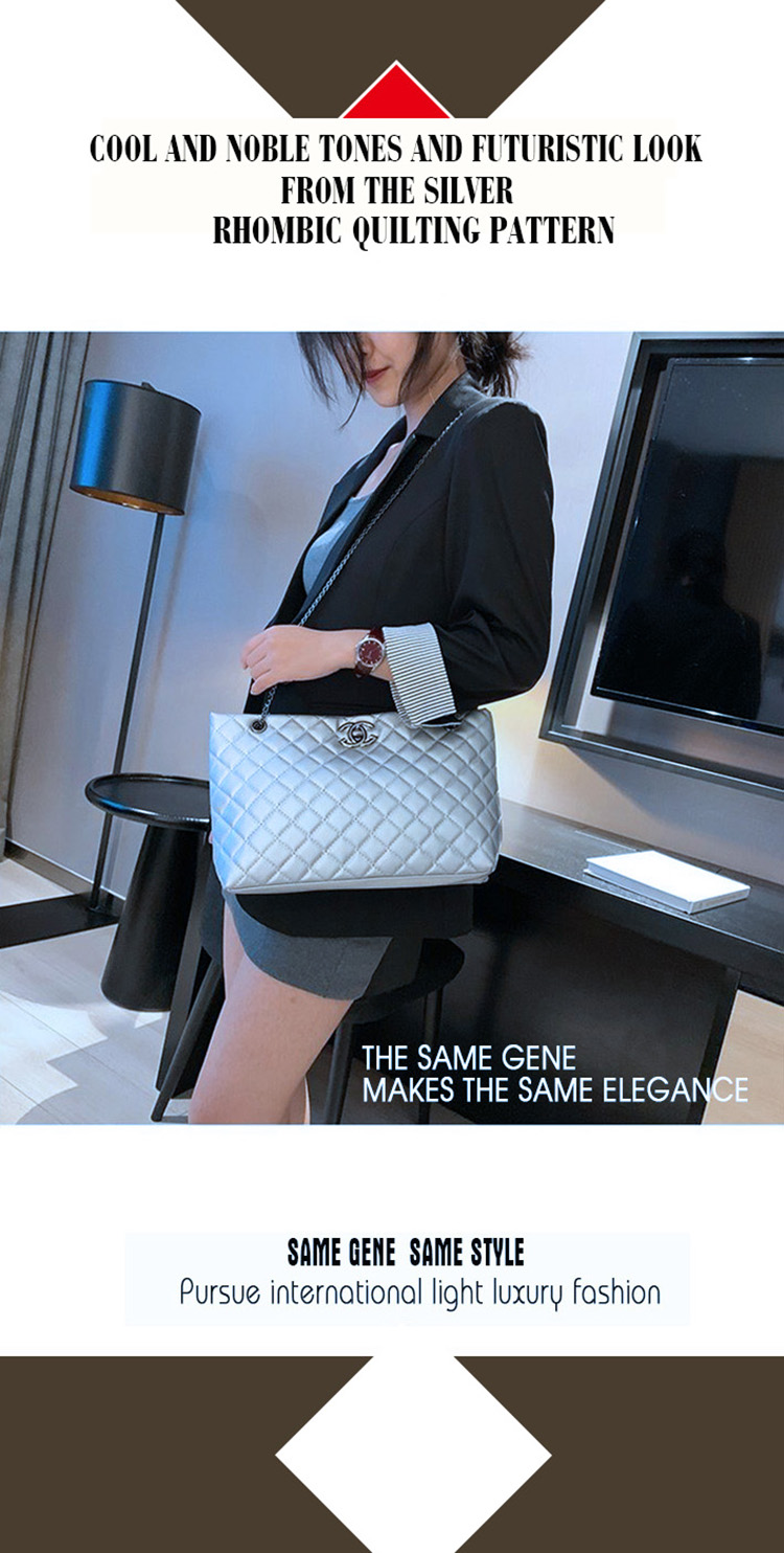 CHG-Ladies bags Tote bags Metal chain women's bags Lady single shoulder bags &amp; Zipper handbag (large zipper bag) (Black / Silver)