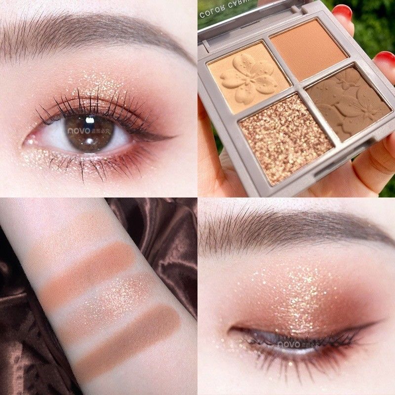 The four-color eyeshadow palette, the same makeup style as the Internet celebrity, with a bright and matte pearlescent eyeshadow palette for daily use