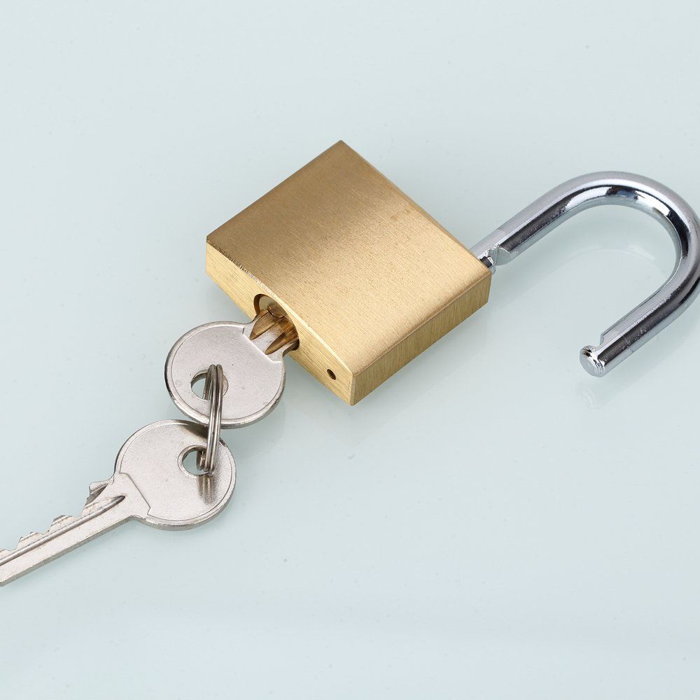 Solid Brass Padlock with Key Wide Lock Body, Small Keyed Padlock for Sheds, Storage Unit School Gym Locker, Fence, Toolbox, Hasp Storage