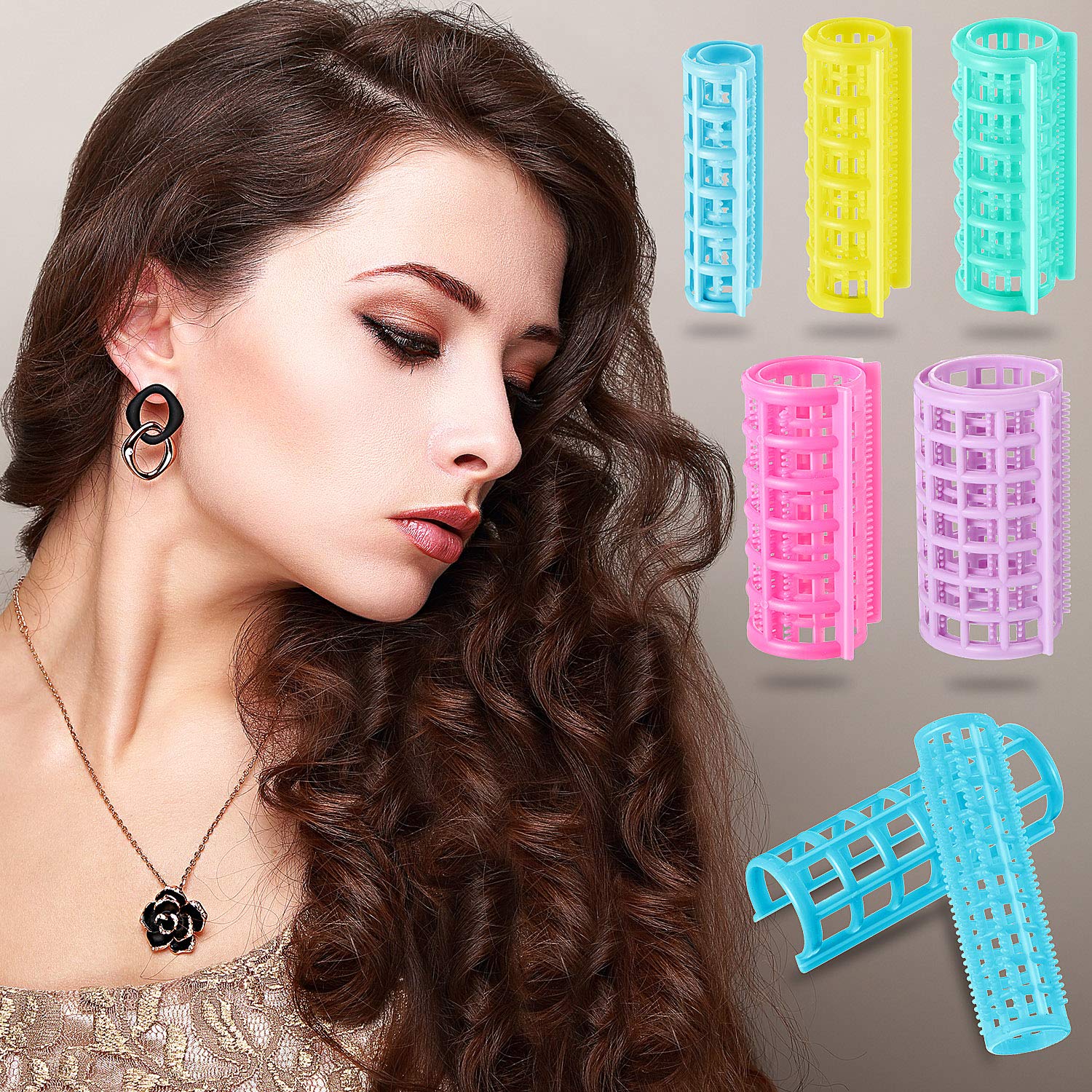 30 Pieces Plastic Hair Rollers Curlers Snap on Rollers Self Grip Rollers Hairdressing Curlers No Heat Hair Curlers for DIY Hairdressing Hair Salon Hair Barber, 5 Sizes