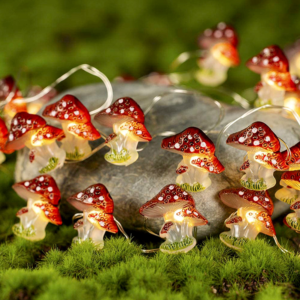 Holy Fire New Battery Operated 3D Stereo Mushroom Copper Wire DIY Fairy String Lamps 20/30Leds Mushroom String Lights For Patio Decor