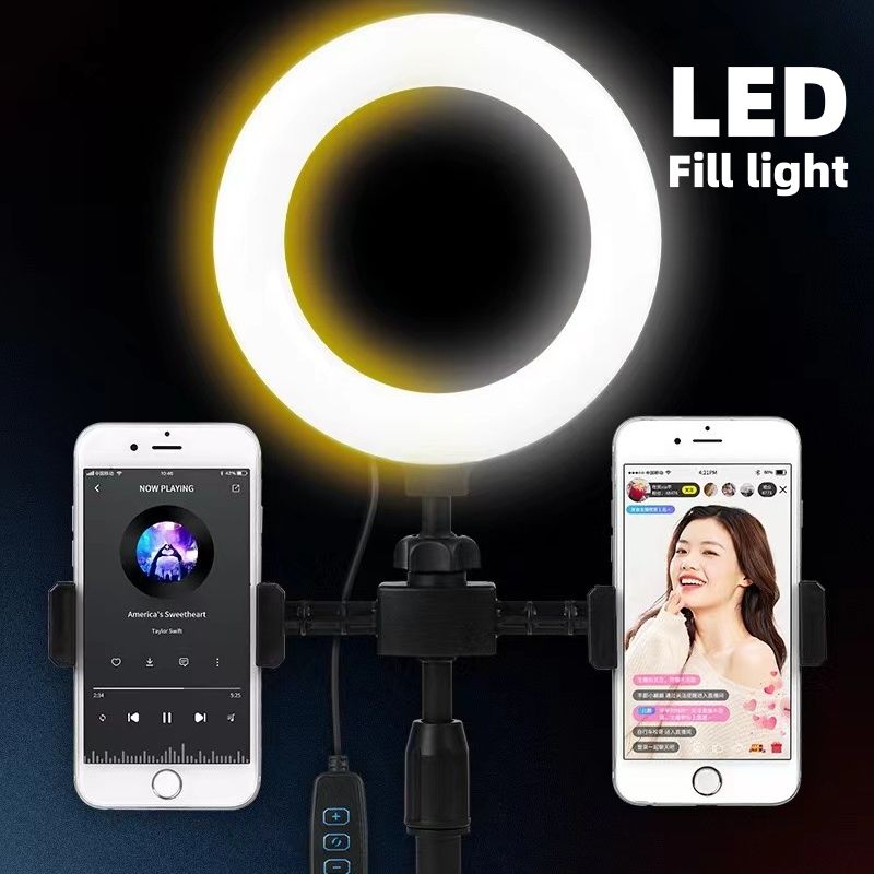Fill Light，Desktop dual position fill light, circular phone holder, adjustable, selfie, live streaming, desktop 6-inch beauty ring light