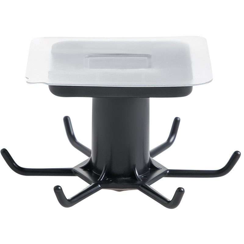 1 x 360° rotatable hook self-adhesive, adhesive hook with 6 hooks, non-drilled storage organizer rack for kitchen/bathroom/cloakroom