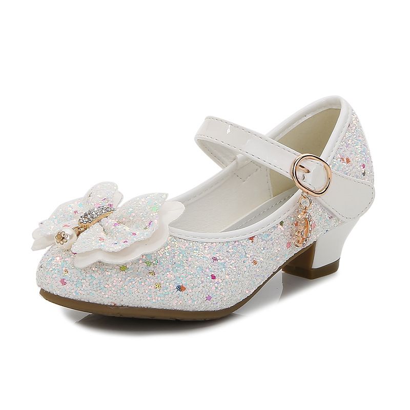 Dress Shoes Girls' High Heels Princess Shoes New Spring Autumn Children's Shoes Performance Shoes Girl's Crystal Shoeswhite
