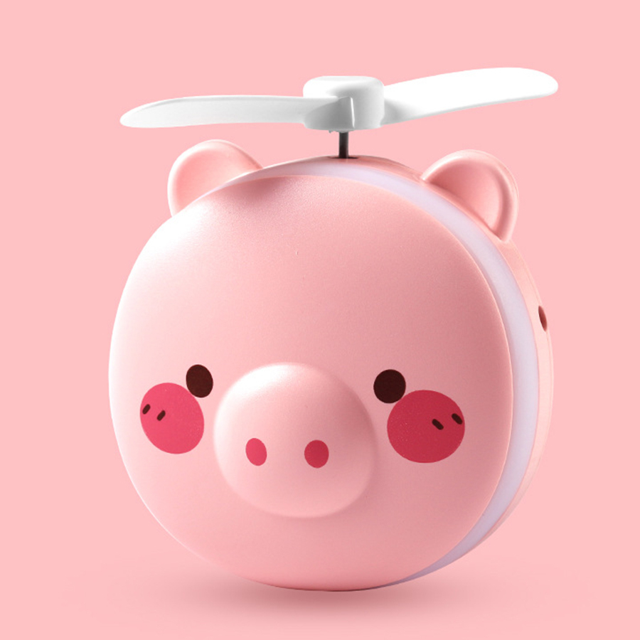 Pink Cartoon Pig Makeup Mirror Portable Rechargeable Led Light Makeup mirror Mini Fill Light Mirror Fan Mirror
