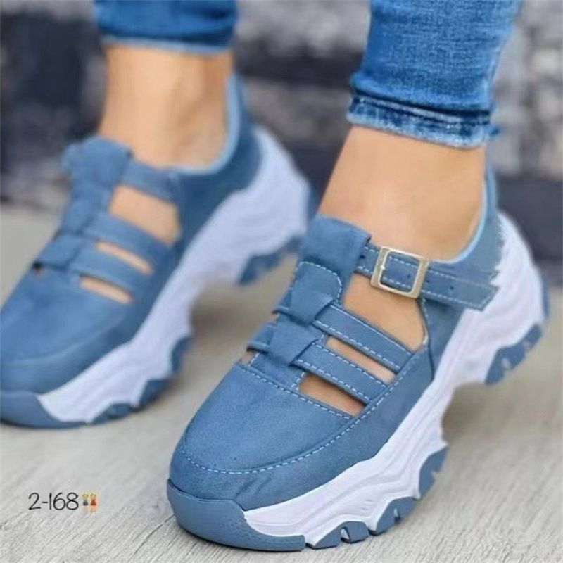 Big size sandals women 2024 spring and autumn new round head thick bottom low help buckle flat casual sports shoes 57326