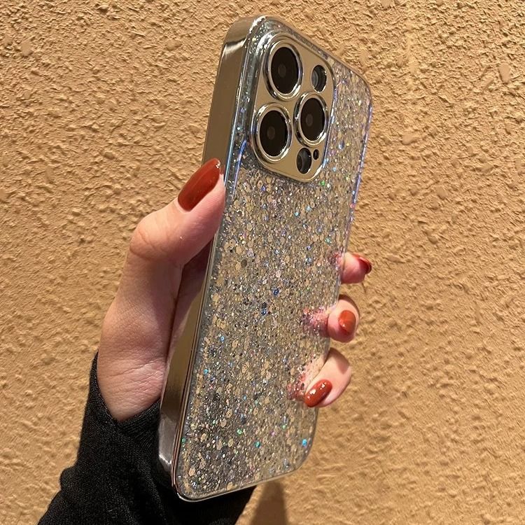 iPhone 12-16 Pro Case 6.1" Bling Glitter Shiny Case Cute Clear Transparent Full Protection Soft Shockproof Phone Cover for Women Girls