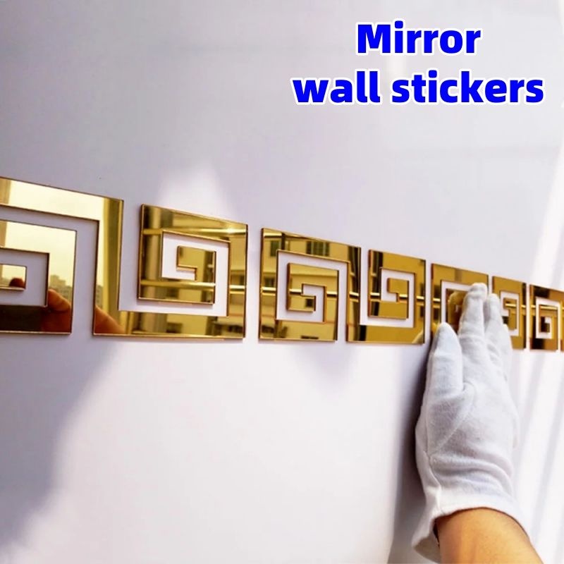 Mirror wall stickers，Spiral acrylic mirror sticker,Paper clip waist line wall sticker，DIY home and living room decoration 