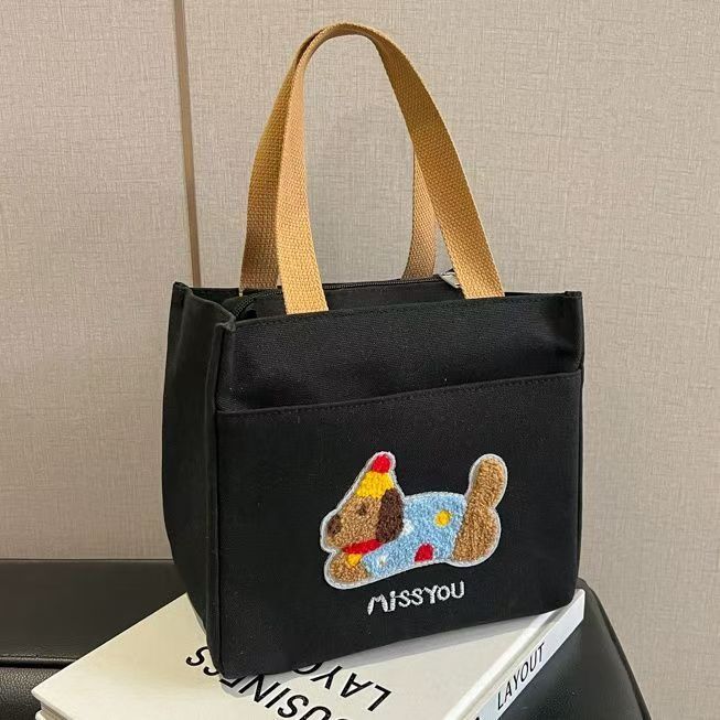 Canvas Large Capacity Student Casual Cute Dachshund Shopping Bag Bento Bag Lunch Box Bag Handheld Lunch Bag for Office & School
