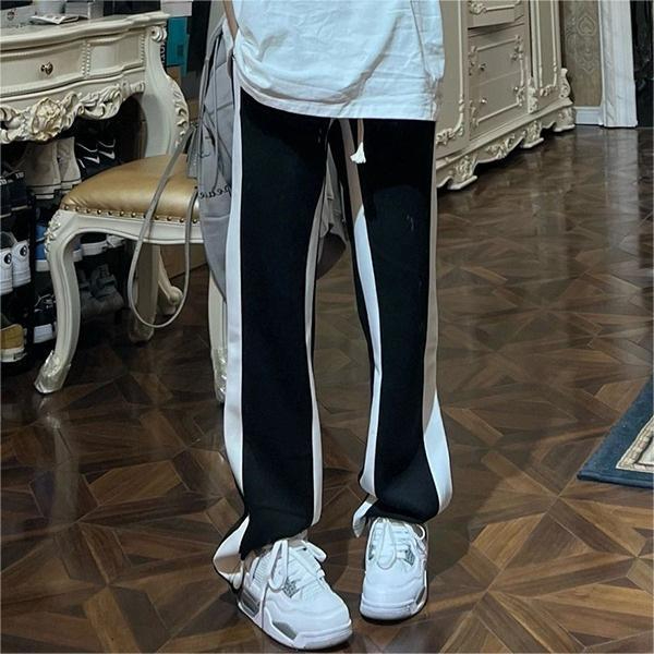 WK Women's High Waisted Color-Block Casual Pants, Comfortable Striped Wide Leg Pants