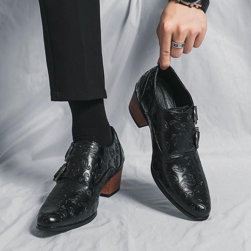 Men's Big Size Heeled Boots Pointed Toe Leather Ankle Boots Height Increasing Dress Shoes 38-46 EU Gothic Rock Style