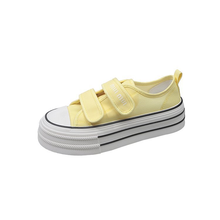New Velcro canvas shoes for women in summer 2025, solid color thick-soled white white sneakers, school-style running casual shoes