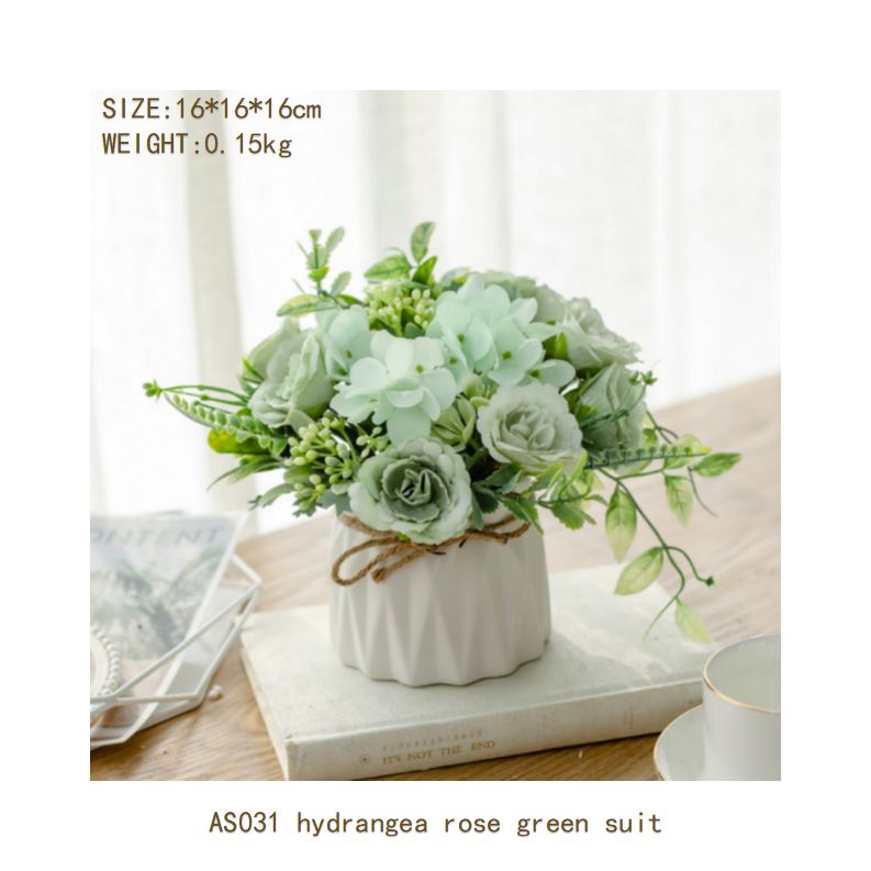 Hydrangea rose set ceramic hemp rope vase artificial flowers silk flower pastoral floral ornaments living room dining room dining table hotel wedding church venue funeral ceiling road layout home decoration flower arrangement holding flowers photo props flowerpot