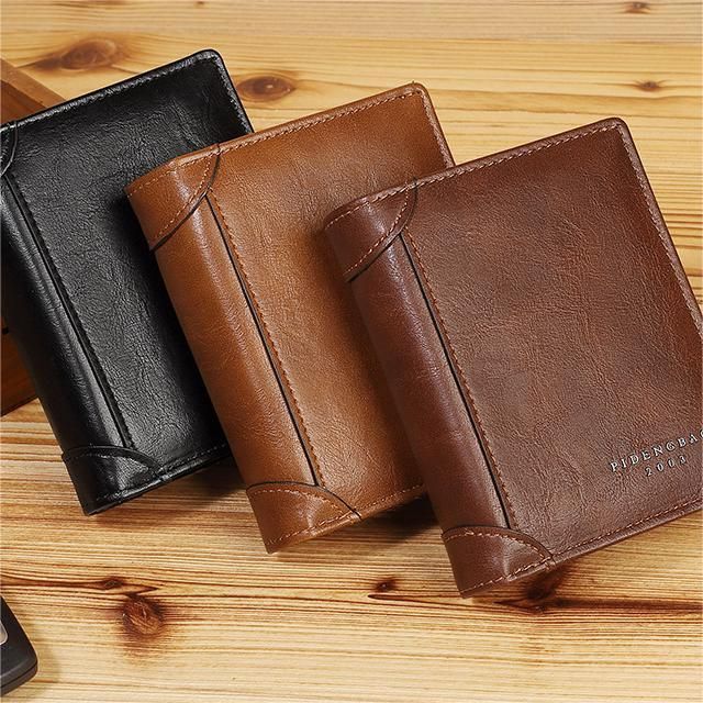 1075-2# Men's New Retro Business Short Wallet Multi Card Zipper Wallet