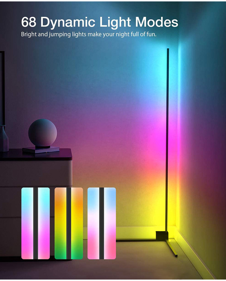 LED Corner Floor Lamp, RGB colour changing standing lamp modern corner floor lamp 150cm tall with App/Remote Control/Dimmable/Music Sync/Smart Floor Light for Living Room Bedroom Home Decoration 