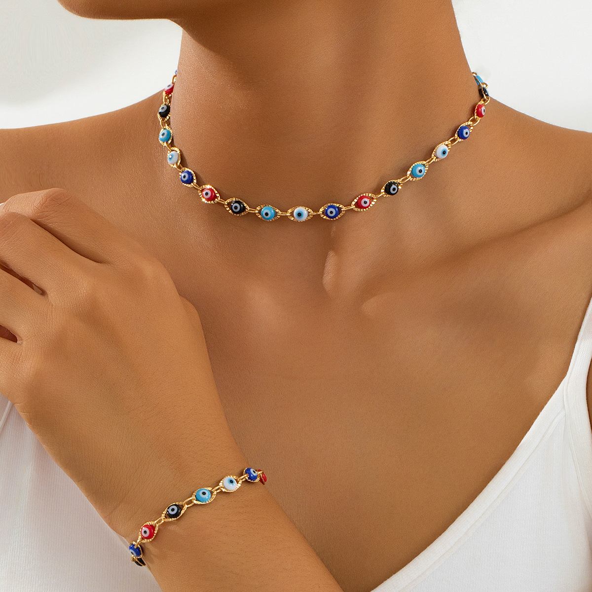 Stylish Evil‑Eye Matching Jewelry Kit, Personality‑Focused Necklace & Bracelet Set, Delicate Craftsmanship, Versatile Costume Jewelry for Casual Look